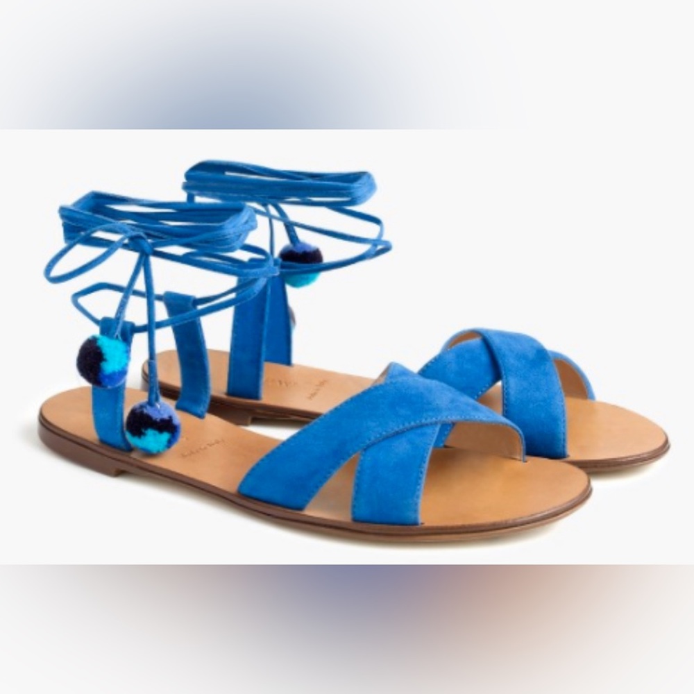 J. Crew Bright Blue Rope Tassel Sandals Shoes 10